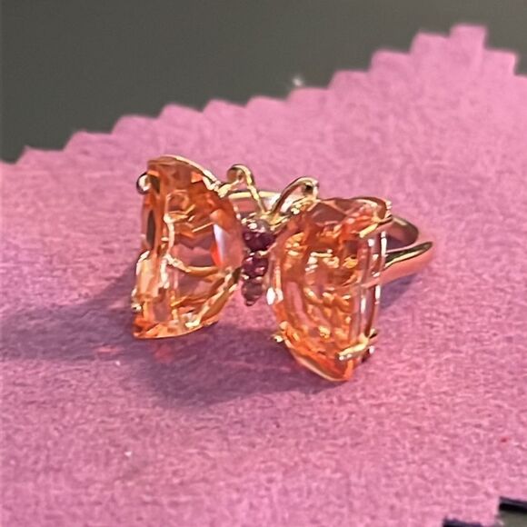 MORGANIQUE QUARTZ, ORISSA GARNET BUTTERFLY RING IN 18K VERMEIL RG/ SILVER 7 - Picture 11 of 17